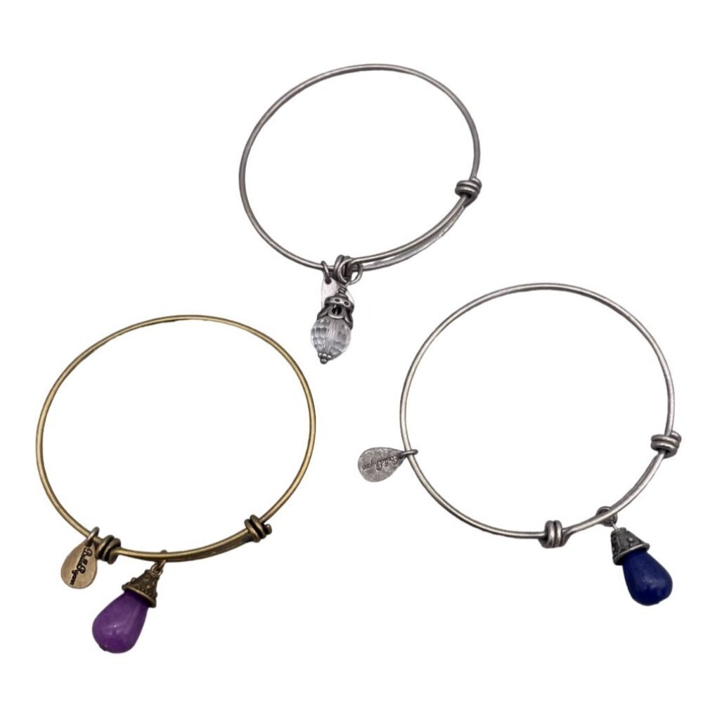 Bella Ryann Set of Three Expandable Birth Charm Crystal Cuff Bangle Bracelets